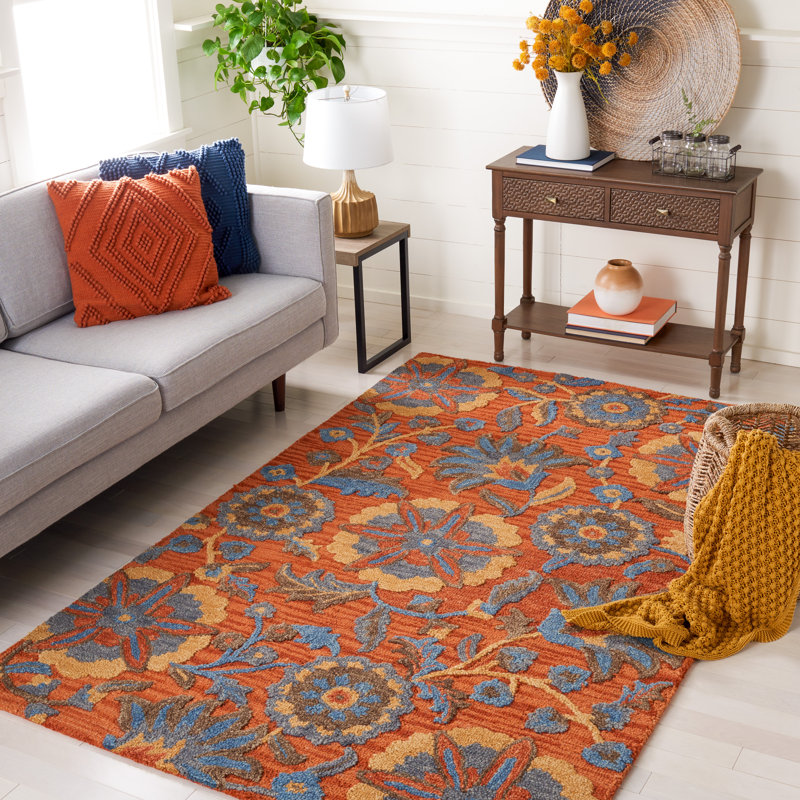 Langley Street Gagner Handmade Tufted Orange/Blue/Brown/Yellow Rug